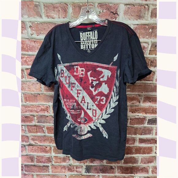 Buffalo David Bitton Black V-Neck T-Shirt – Men’s Small Rugged Cotton Tee - Picture 1 of 5